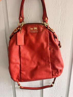 Coach Red Leather Tote Bag